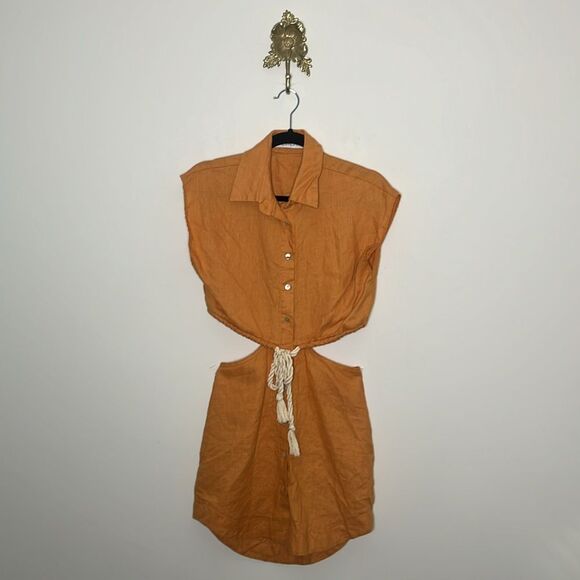 Hevron Simona Orange Linen Cut Out Dress XS - Picture 2 of 8